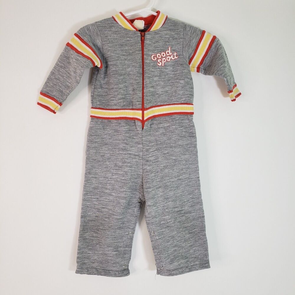 Vintage 90s Carters Toddler Jumpsuit Romper 18 mos Sporty Stripes USA Gray